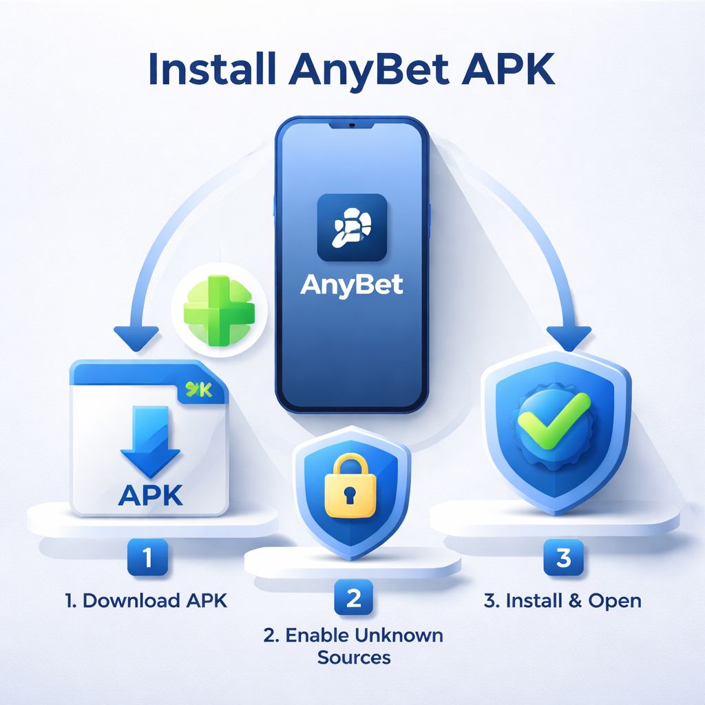 Un usuario móvil en Argentina siguiendo los pasos para instalar la app AnyBet en un smartphone Android en un ambiente moderno y luminoso.